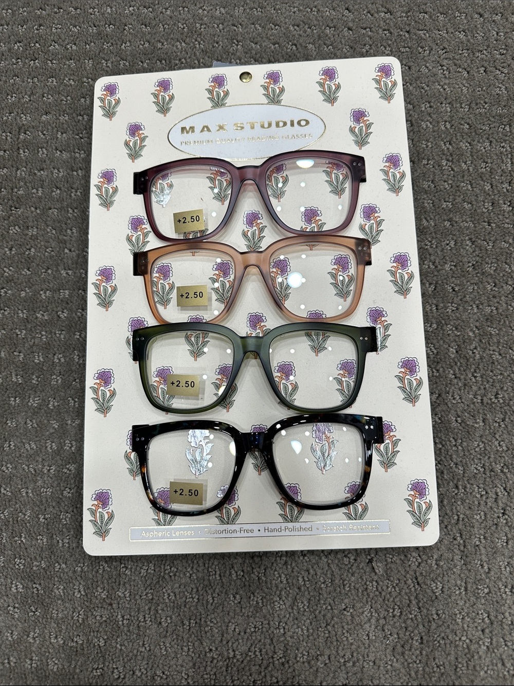 Max Studio Four-Pack Reading Glasses - Purple, Tan, Green, Black
